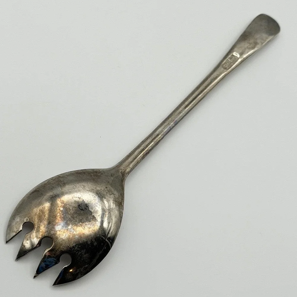 Vintage Italian Silverplated Serving Spoon Fork‎ Fancy Engraved Handle Elegant